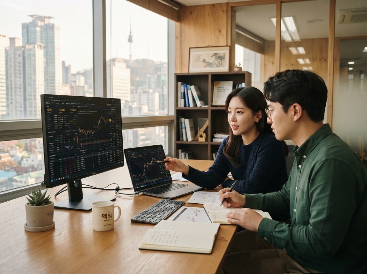 Korean Stock Watchlist 팀이 데이터 분석 프로세스를 검토하는 모습